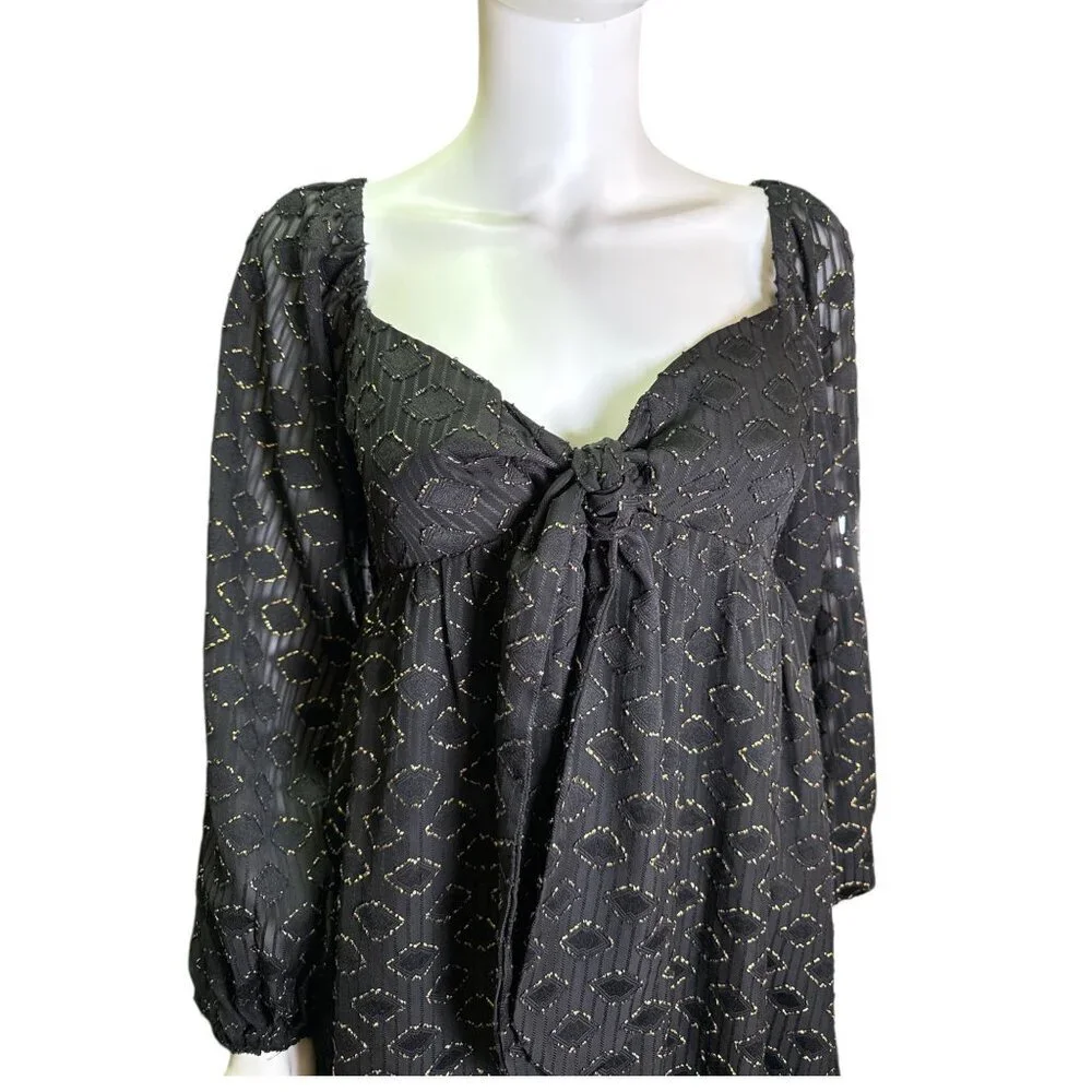 Amanda Uprichard Black Metallic Geometric Mini Dress With Tie Front Size S EUC - Picture 4 of 7